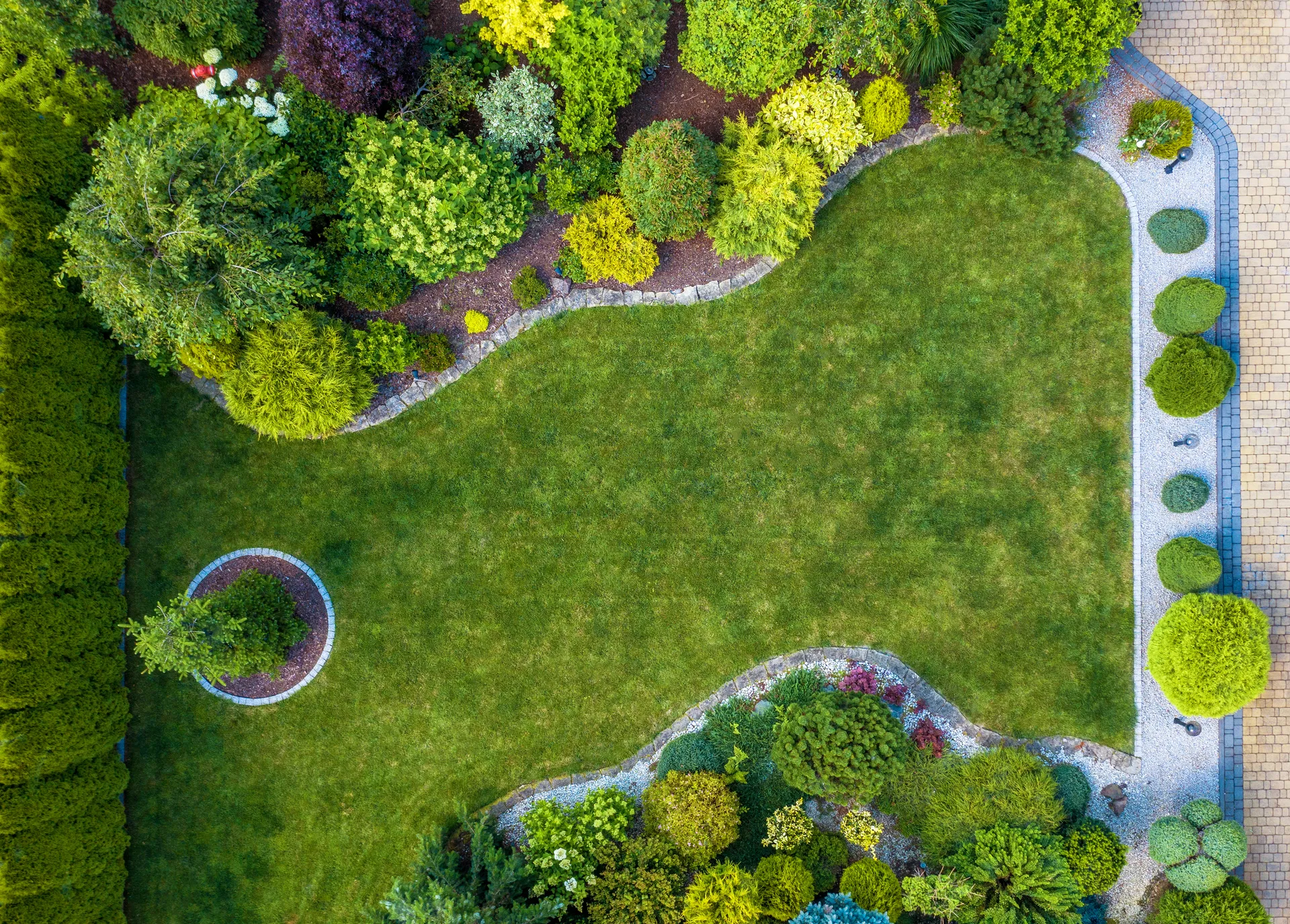 Aerial view of a landscaped garden used as supporting visual imagery